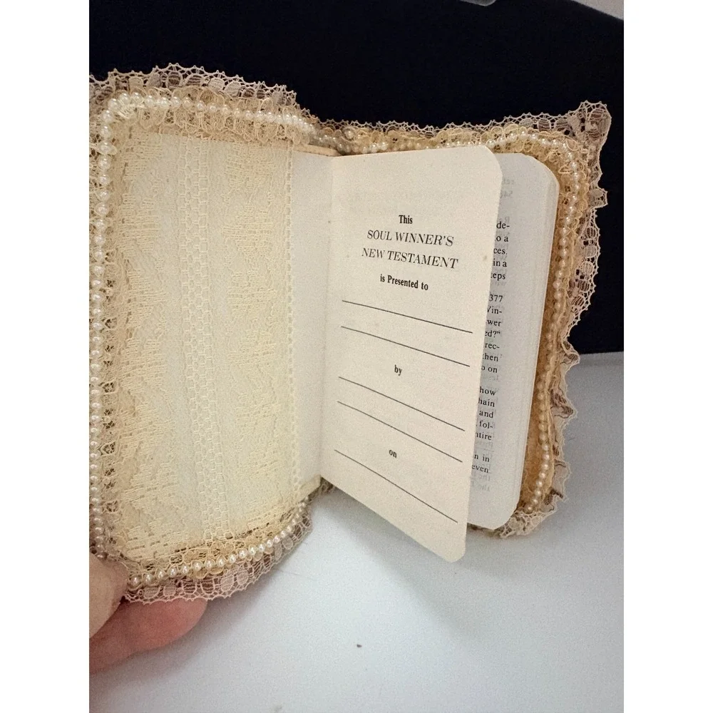 Handmade Pocket Bible Cover Beaded with Lace Trim